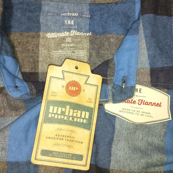 Urban Pipeline-Blue/Black Plaid Long-Sleeve Button Up Flannel Shirt, Men XXL NWT - Picture 3 of 6